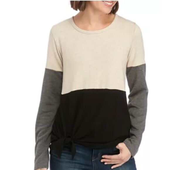 41 Hawthorne cream black gray color block wool pull over sweater, size XL - Picture 1 of 6